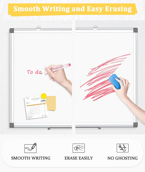 Double-Sided Magnetic Whiteboard, 24" x 18" Dry Erase Board with Aluminum Frame for Wall, Hanging