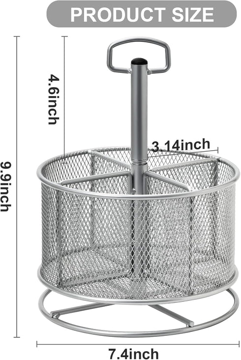 Marbrasse Mesh Desk Organizer, 360-Degree Rotating Multi-Functional Pen Holder, 4 Compartments