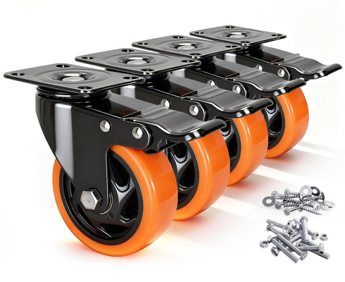 Caster Wheels, 4 Inch Caster Set of 4, Dual Locking PU Casters