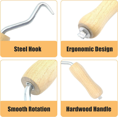 Rebar Twister with Wooden Handle - Concrete Iron Wire Tie Twister Tool for Fence Twisting, 3 Pack