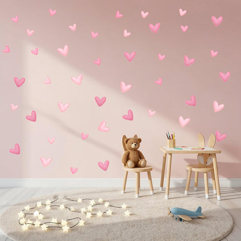 LXUEJIE 120 Pieces Heart Wall Decals, Pink Heart Shape Wall Stickers, PVC Removable Pink Walls Stickers for Girls