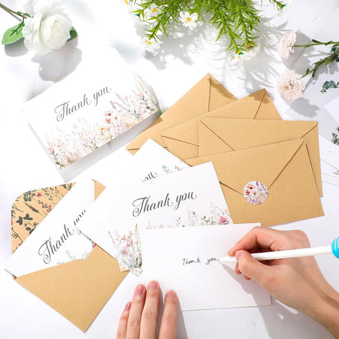 Noveread 100 Pack 4 6 Inch Wildflower Thank You Cards with Envelopes and Stickers x Spring Floral Blank Cards