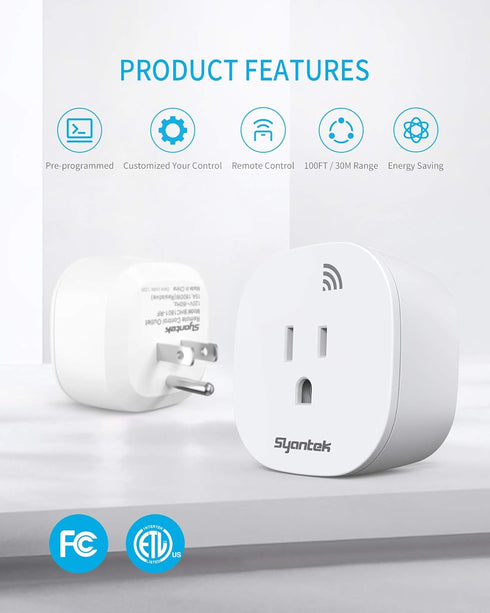 100 (5 2 Syantek Remote Control Outlet Wireless Light Switch for Household Appliances, Expandable Remote Light Switch