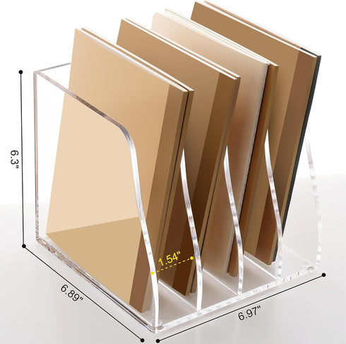 SANRUI Acrylic Desk File Organizer, 4 Vertical Compartments Clear Magazine Holder for Office Accessories Organization