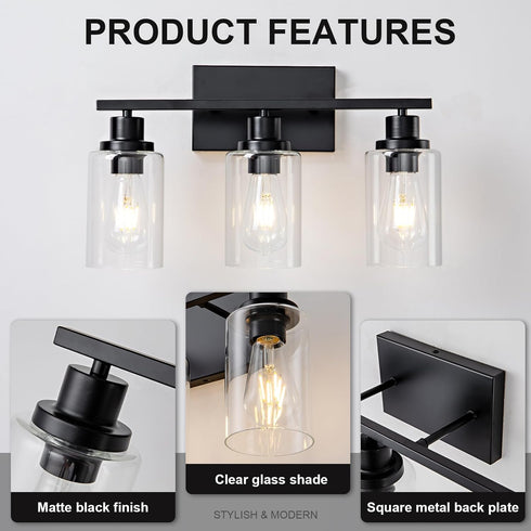 3 E26 Light Bathroom Light Fixtures Black Vanity Light Over Mirror Modern Farmhouse Wall Lighting Sconces Rustic