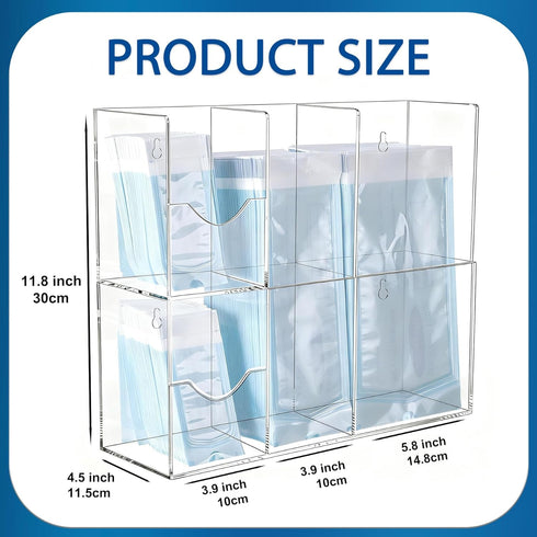 4-Compartment SEANADO Sterilization Pouch Organizer Acrylic Dispenser Holder, Wall Mount or Desktop Rack for All Size