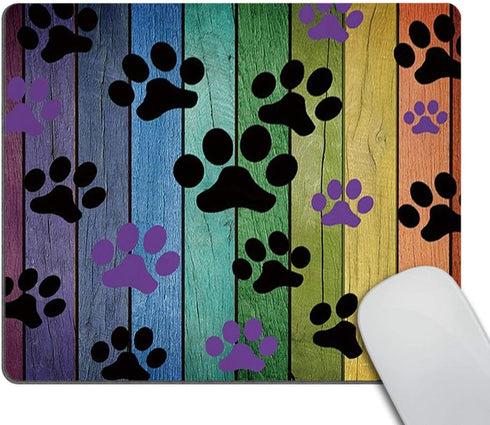 Smooffly Rustic Rainbow Woodgrain Black and Purple Dog Paw Gaming Mouse Pad, 9.5 X 7.9 Inch
