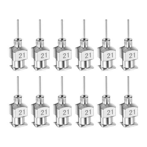 HARFINGTON 12pcs 21Gauge Stainless Steel Dispensing Needles, 1/4" Blunt Tips for Thick Liquids, Lab Use