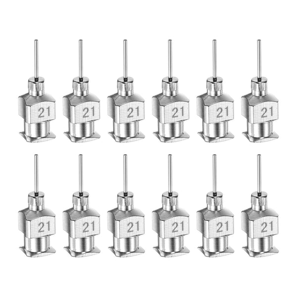 HARFINGTON 12pcs 21Gauge Stainless Steel Dispensing Needles, 1/4" Blunt Tips for Thick Liquids, Lab Use