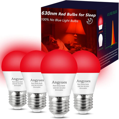 630nm Red Sleep Bulb Dimmable, 100% Blue Light Blocking, Promotes Melatonin Production,