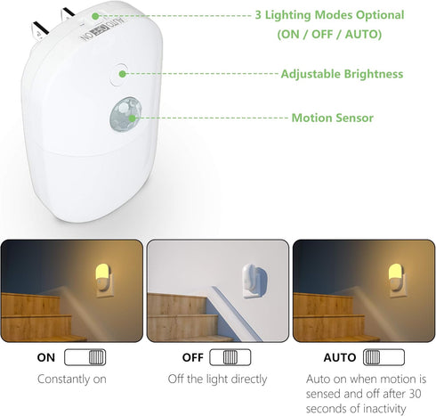 Dimmable Stairs,2 Pack MAZ-TEK Plug in Motion Sensor Night Light, Soft Warm White LED Nightlight with Dusk to Dawn