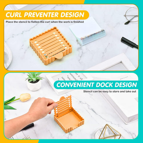 Cute Sticky Notes Holder with Stencil, Wavy Self-Stick Notepad Holder, Note Dispenser for Desk