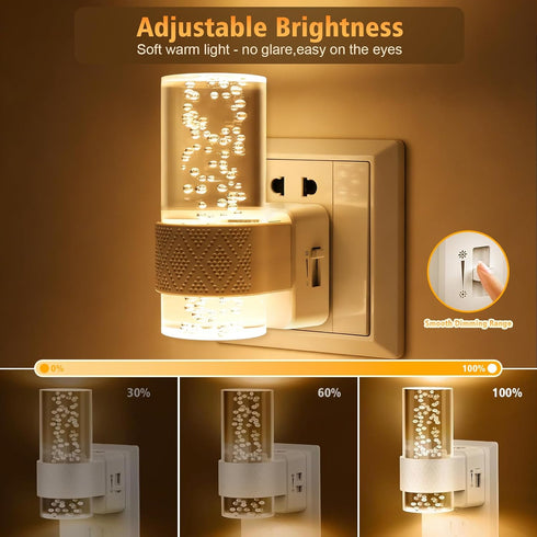 2 Pack 0-100 3000K LED Night Lights Plug into Wall, Plug in Night Light with LM Adjustable Brightness, Dusk to Dawn
