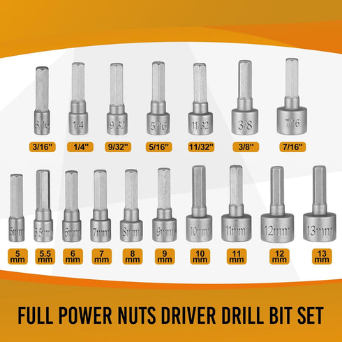 23 Pcs Power Nuts Driver Drill Bit Tools Set 1/4'' Driver Hex Shank Keys Metric Socket Wrench Screw Impact Driver Bit Set for Power Tools, Electric Drills Screwdrivers Socket Wrench