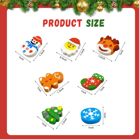 ZAKVOOR 50 Pcs Large Christmas Pencil Erasers Bulk for Classroom, Party Favor, Gift Filling