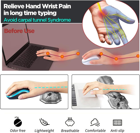 Ergonomic Mouse Pad with Wrist Support Gel and Keyboard Wrist Rest Set + Coaster, Cute Non-Slip Rubber Base Mousepad,