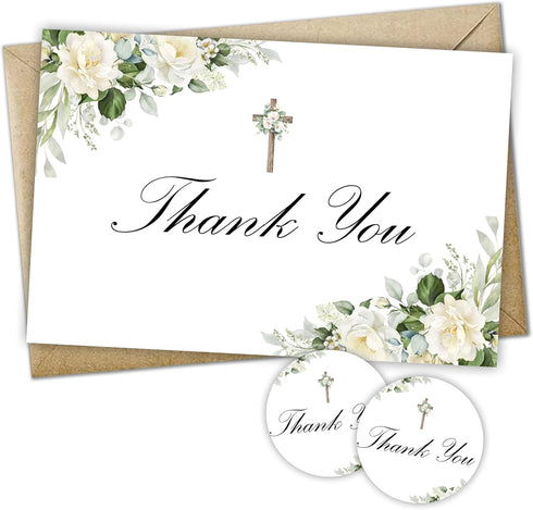 Ebned 30 Pack Thank You Cards With Envelopes And Stickers - Watercolor Cross