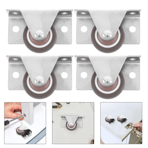4pcs 1.2-inch Beaupretty Small TPR Fixed Furniture Casters with Metal Top Plate Silent Replacement Wheels for Cabinet