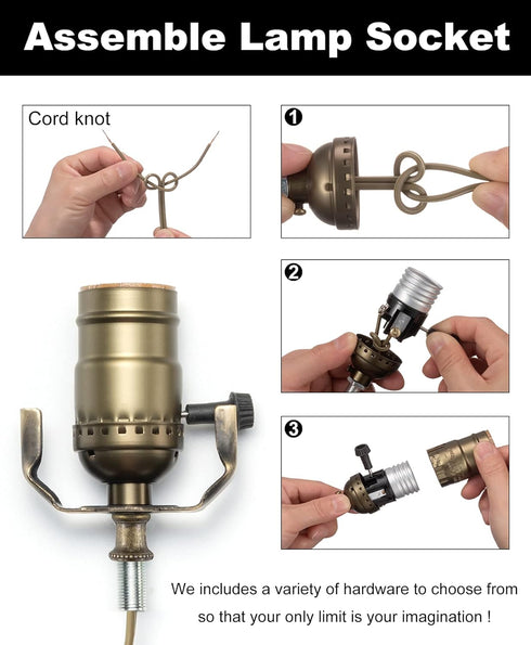 Qc Lamp Making Kit - Lamp Parts for Repair, Replacement, or Rewire Table and Floor Lamps, 3 Way Socket, 12 Foot