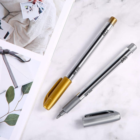 Gold and Silver Metallic Marker Pens, 1.5mm Permanent Markers for Cards Writing Signature Lettering