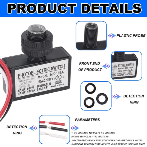 BTFO 2pcs 105V-130V AC Photocell Light Sensor, Dusk to Dawn Eye Daylight Control Switch Sensor with Nuts and Washer