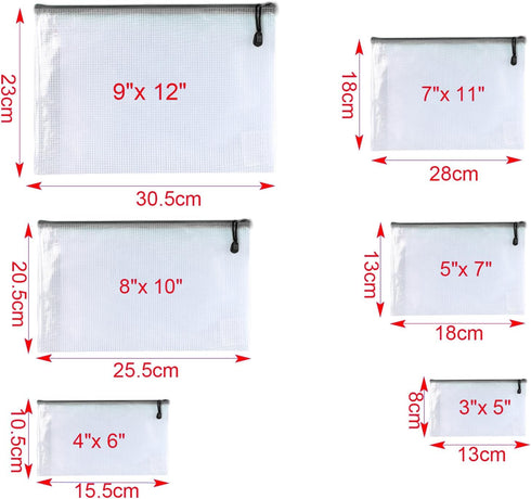 Oaimyy 16 PCS Mesh Zipper Pouch, 9"x 13" Big Size Plastic Zip File Folders for Office Supplies, Travel, Home Storage