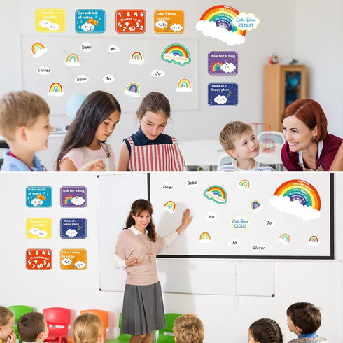 Tatuo 69 Pcs Calm Down Cloud Mini Bulletin Board Set, Rainbow Cloud Cutouts for Classroom