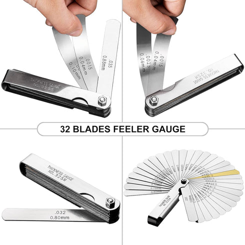 Spurtar 32 Blades Feeler Gauge Set, Stainless Steel for Measuring Gap Width and Thickness, SAE/Metric