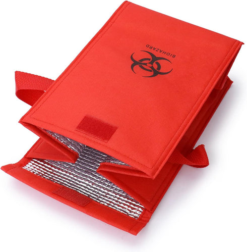 2 Pack 6.75" 10" 5.75", QWORK Medical Specimen Transport Bag, Biohazard Cooler Bag, x x Red