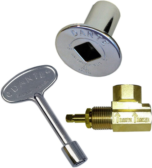 Dante Products Combo Pack with Angled 1/2-inch Gas Globe Valve, Chrome Floor Plate & 3-inch Key