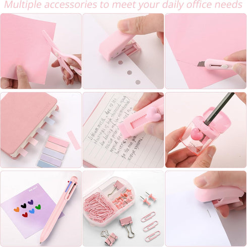 Pink Mini Office Supply Kit, Mini School Supplies Set, Includes Mini Stapler, Scissor, Paper Clips