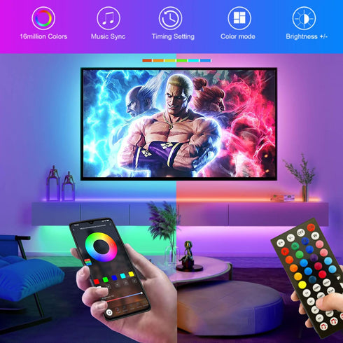 Dervacle 26ft, Battery Operated LED Strip Lights Color Changing RGB APP & Remote Control, Music Sync, USB Powered