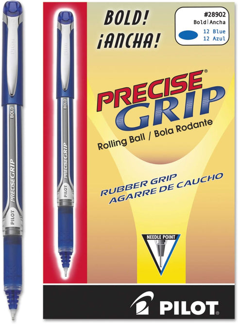 Pilot Precise Grip Liquid Ink Rolling Ball Stick Pens, Blue, Bold Point (1 mm), Pack of 12