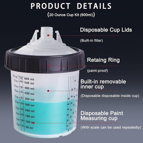 30 6 1 1 (30) Disposable Paint Mixing Cup Kit,HVLP Paint Sprayer Gun Mixing Cups with Cups and Lids System, Plugs