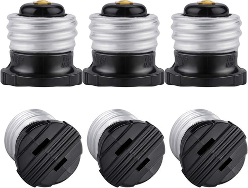 DiCUNO UL Listed E26 to Polarized Outlet Socket Adapter, Standard E26 Base Light Bulb Converter Black