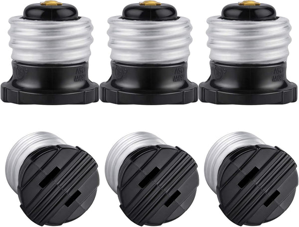 DiCUNO UL Listed E26 to Polarized Outlet Socket Adapter, Standard E26 Base Light Bulb Converter Black