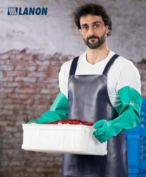 LANON Reusable Heavy Duty Nitrile Chemical Resistant Gloves, 18" Length, Non-Slip, Large, Acid, Alkali, Oil Protection