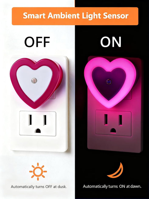 in(4-Pack), 0.5W LED Night Lights Plug Dusk to Dawn Sensor Auto-On/Off, Cute Nightlight Heart Shaped for Bedroom