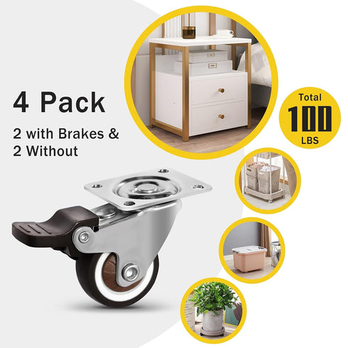 Molen 1" Low Profile TPR Casters Wheels Set of 4 for Small Box, Baby Crib, Clothes Box, Toy Box, Tool Box