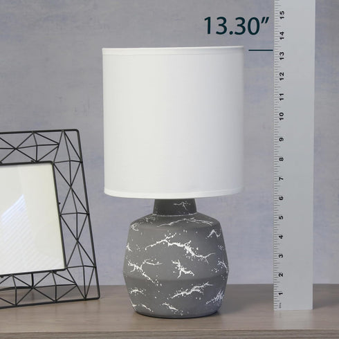 LT1171-GRY 13.78" Simple Designs Chic Glow Marble Inspired Ceramic Table Lamp with Fabric Shade, for Bedroom, Office