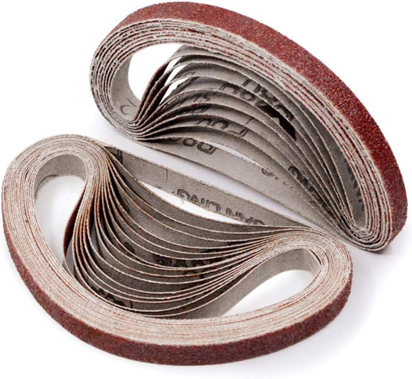 3/8 x 13 Sanding Belts - 120 Grit Aluminum Oxide Belt Sander Paper, 24 Pack (3/8x13in, 120 Grit)