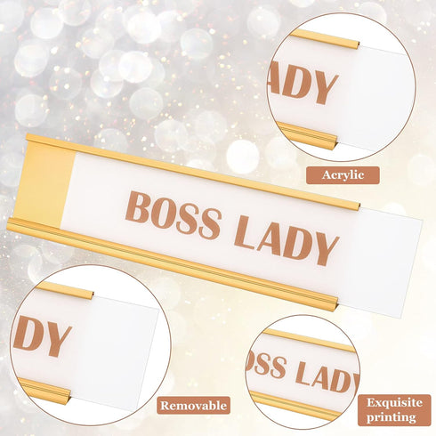 Zonon Rose Gold Boss Lady Sign, Acrylic Desk Name Plate with White Background for Women Office Decor