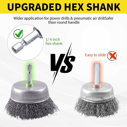 9 Pcs Wire Brush Wheel for Drill, 0.012 Coarse Carbon Steel Crimping Wire Brush for Rust Removal