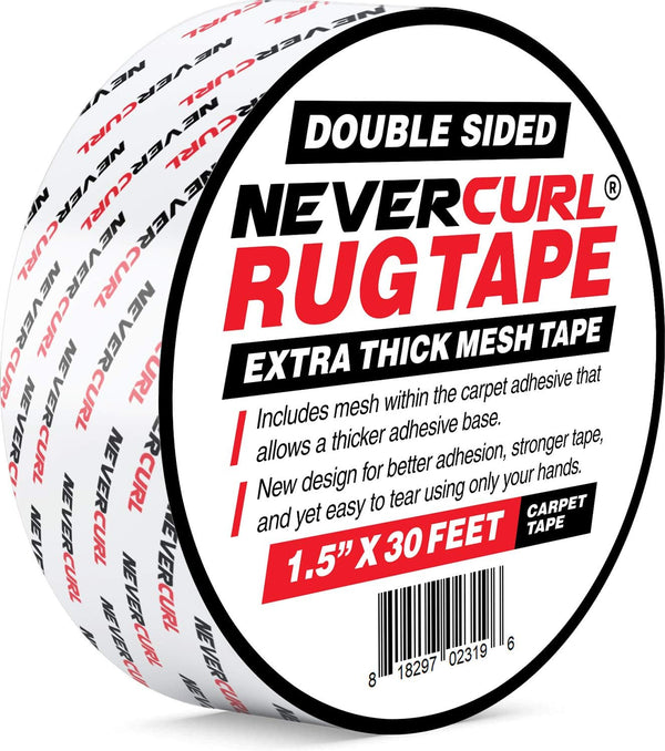 iPrimio NeverCurl Double Sided Extra Thick Rug Tape, 1.5" x 30 Feet Roll for Area Rugs on Carpet