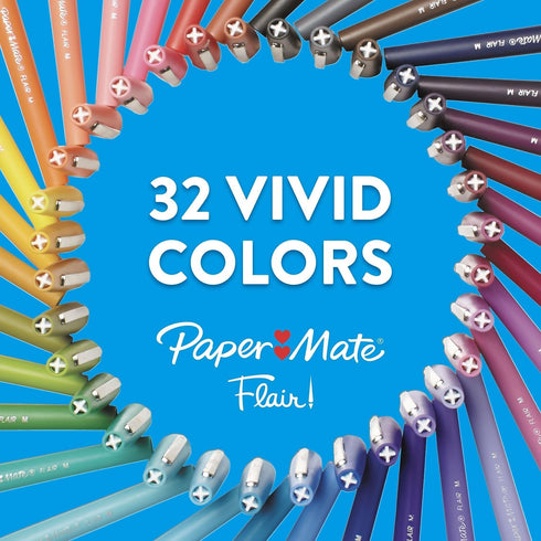 Paper Mate Flair Medium Felt Tip Stick Pen, Blue Ink, .7mm, Dozen