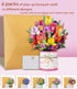 Set 6 3D Pop Up Flower Bouquet Card for Women Unique Floral Designs with Envelopes & Separate Blank Note Cards, Forever