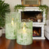 Summer Set 3 Green Flameless Candles with Remote Willow Leaf Design Battery Operated Candles - Elegant Home Christmas