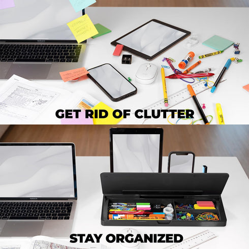 Desktop Dry Erase Board - Glass Dry Erase Board with Black Desk Buddy, Includes Markers and Eraser.