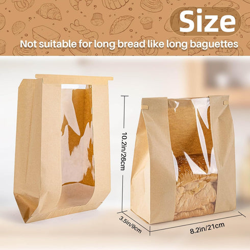 50 Packaging MAQIHAN Bread Bags with Reusable Ties - Homemade Sourdough Bread Storage Bags Brown Paper Bagel Loaf