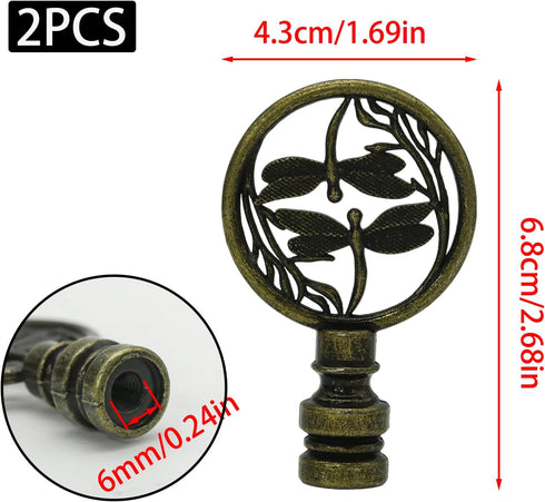 GIN GEOMIR 2 Pcs Dragonflies Lamp Finial, Dragonfly Design Solid Metal Finials for Table, Floor Lamp Bronze